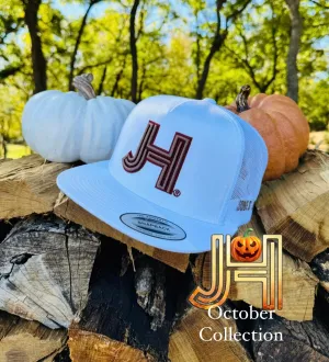 2023 October Collection Jobes Cap-  All White 3D Brown/Maroon outline