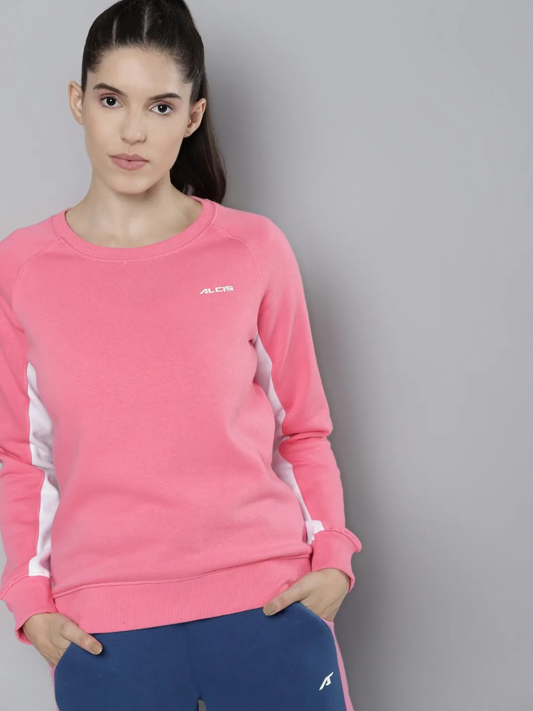 Alcis Women Solid Pink Sweatshirts