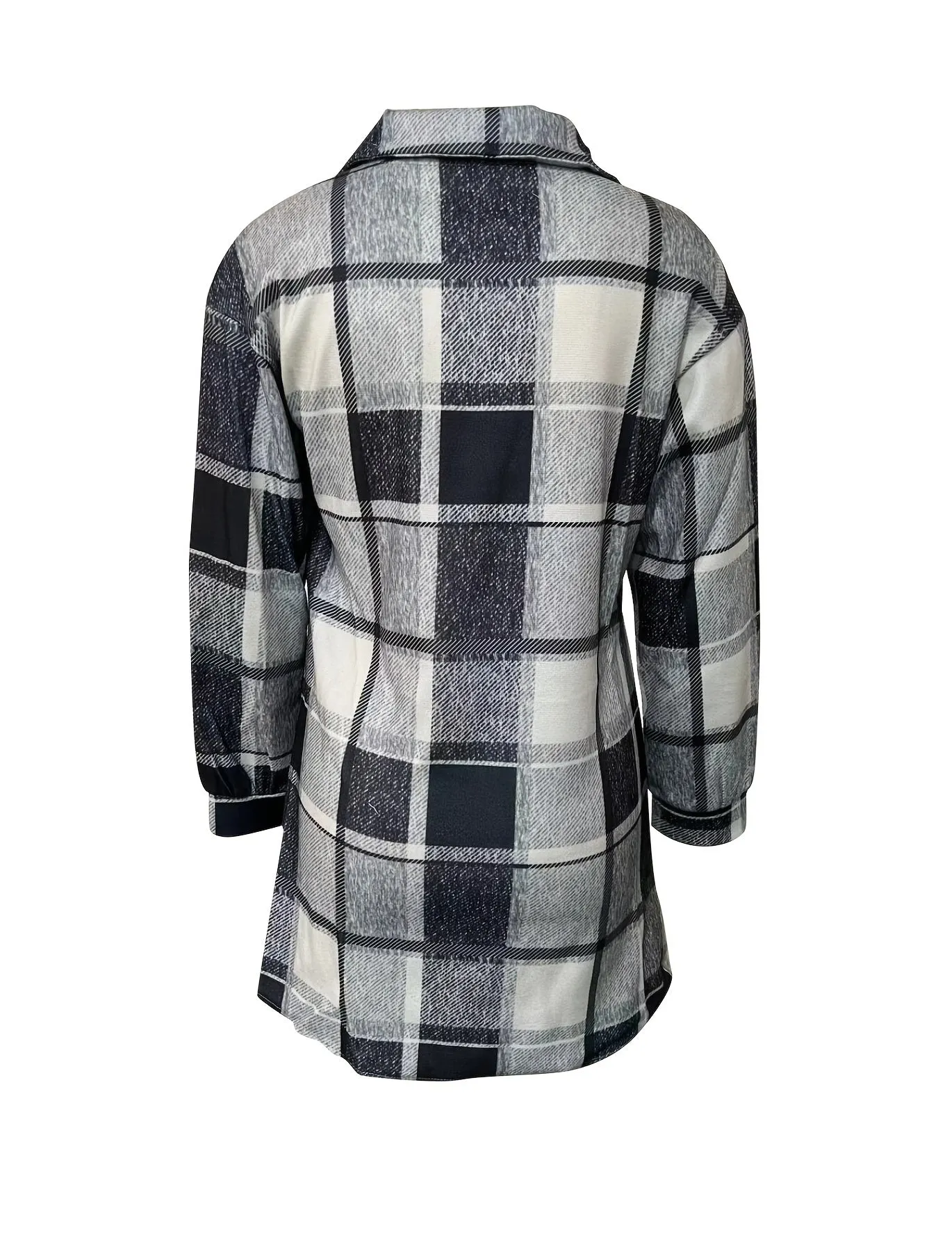 Black Plaid Shirt Long Sleeve Button Up Casual Plaid Jacket