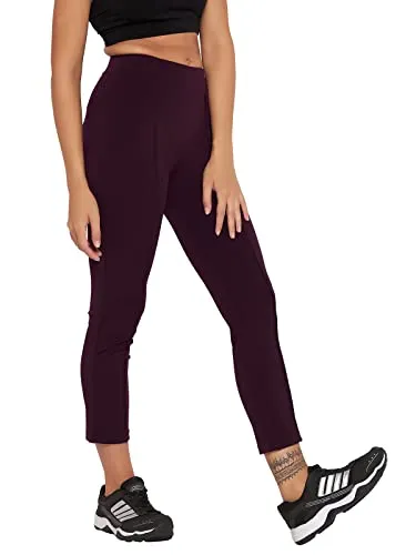 Clovia Women's Snug-Fit High Rise Active Tights (AB0051P15_Purple_S)