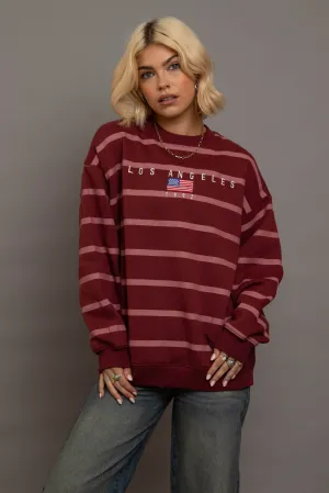 Daisy Street Multi Stripe LA Embroidery Sweatshirt