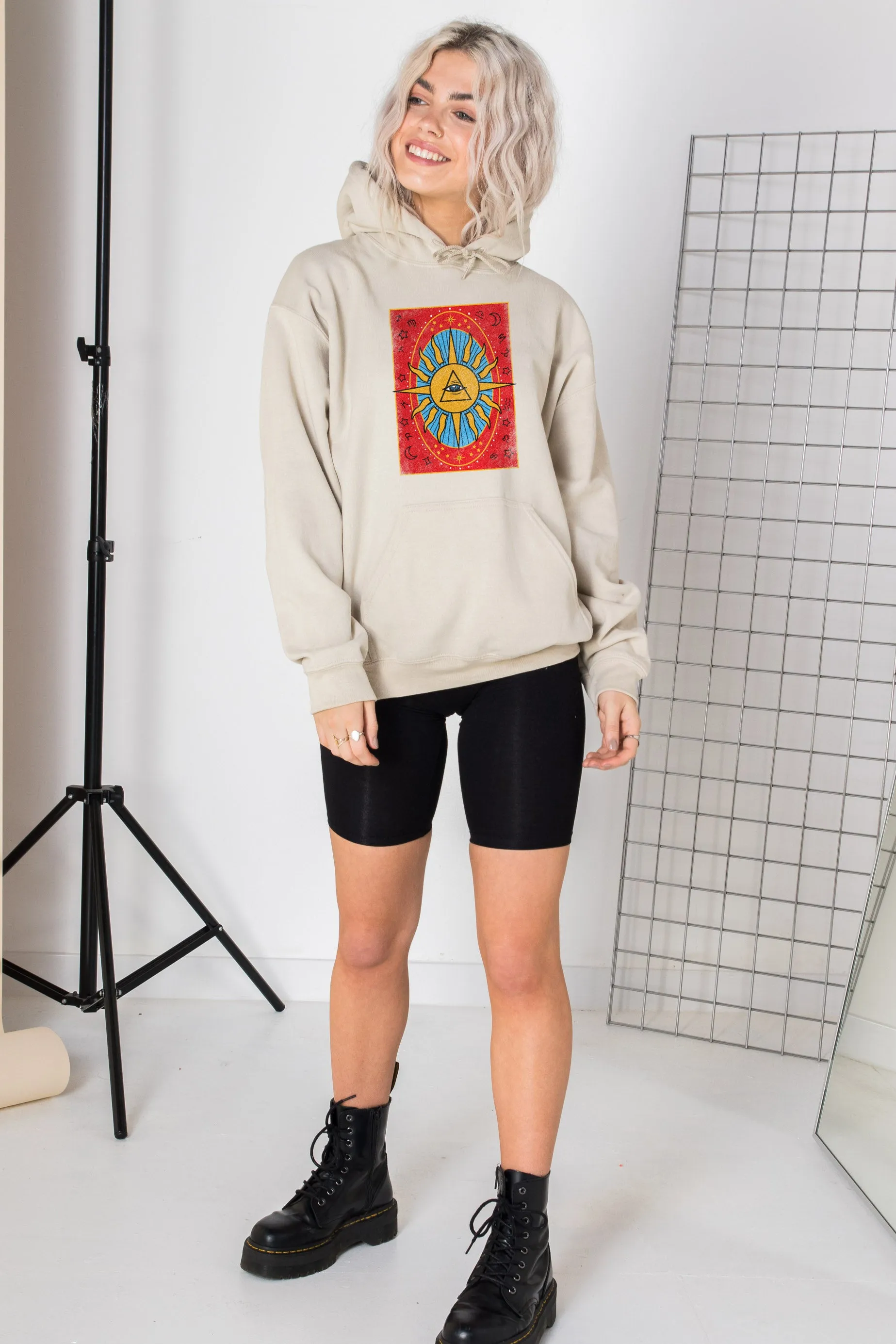 Daisy Street Oversized Hoodie with Tarot Print