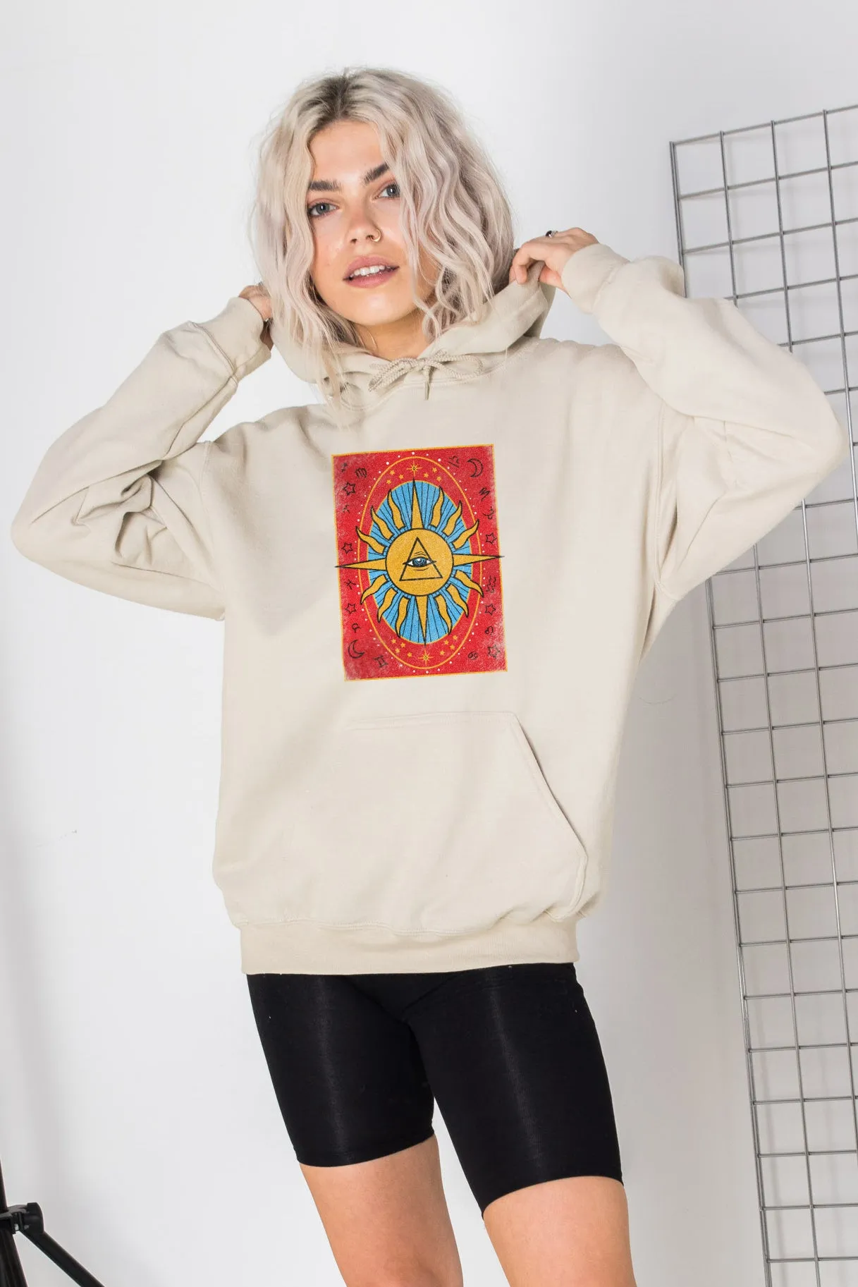 Daisy Street Oversized Hoodie with Tarot Print