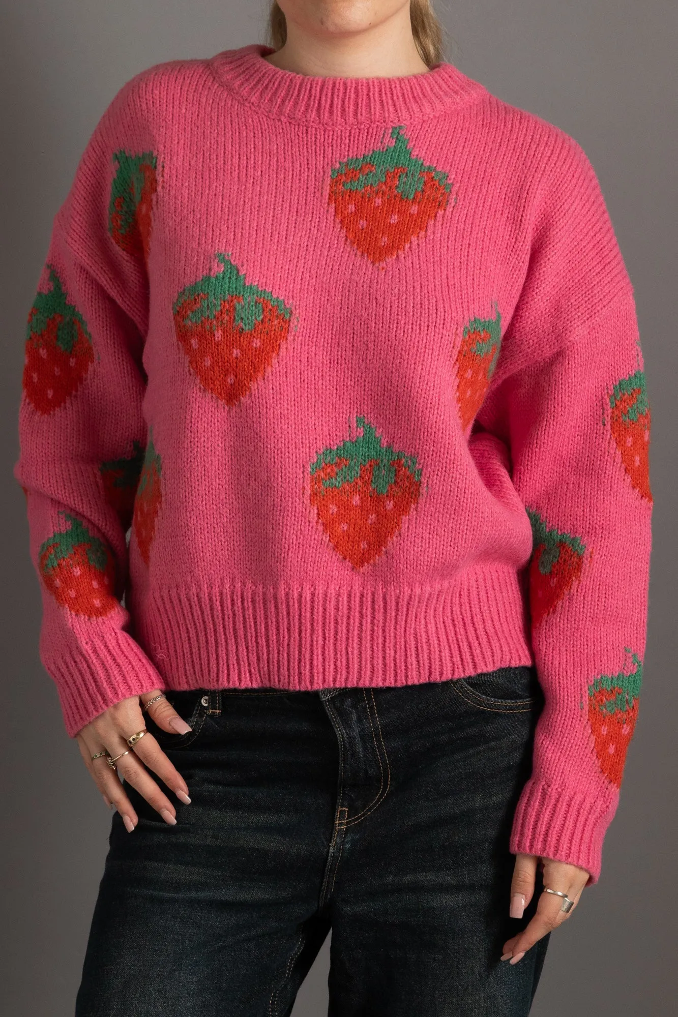 Daisy Street Strawberries Knitted Jumper