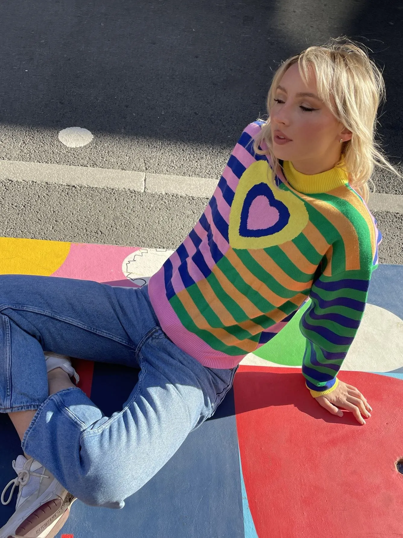 Daisy Street Stripe Heart Knitted Jumper