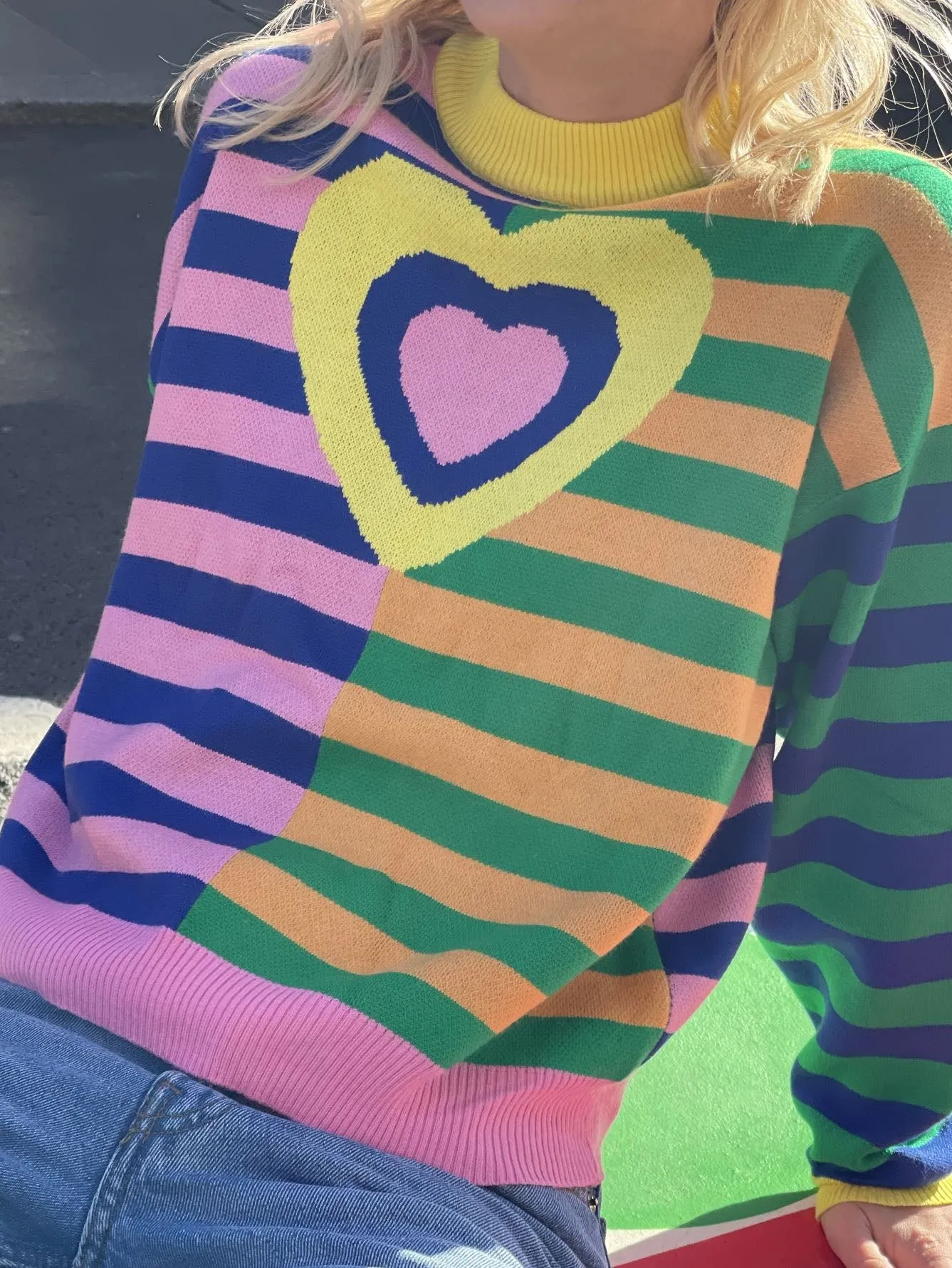 Daisy Street Stripe Heart Knitted Jumper