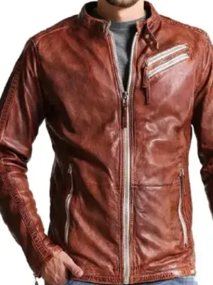 Distressed Brown Leather Jacket