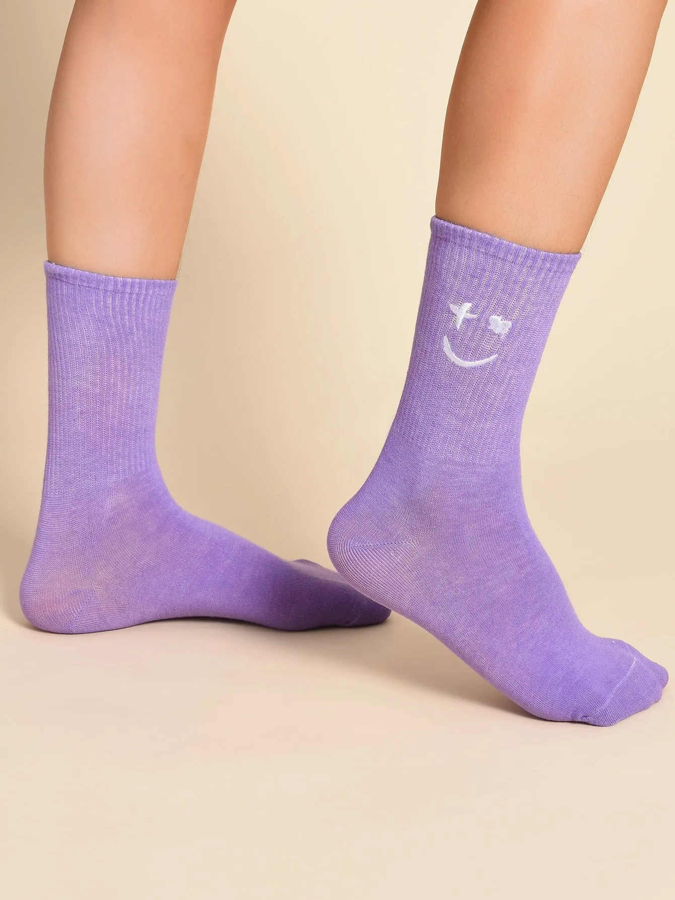 Expression Embroidered Purple Socks Funny Socks for Women Novelty Socks Funky