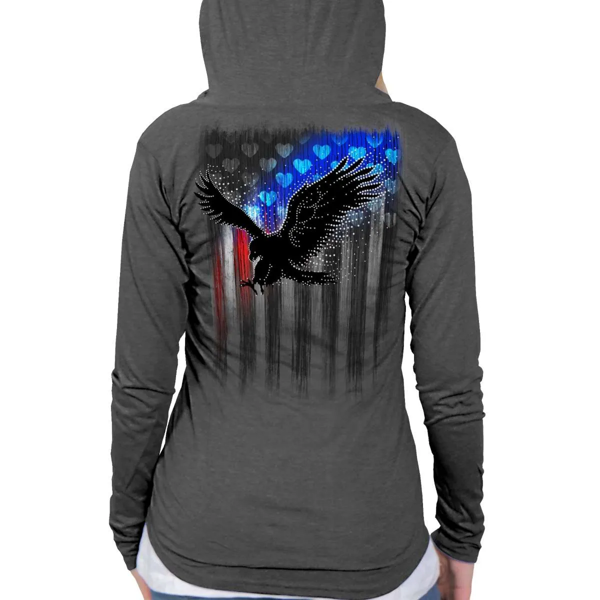 Hot Leathers Ladies Gray Bling Eagle Hooded Sweatshirt GLZ4571