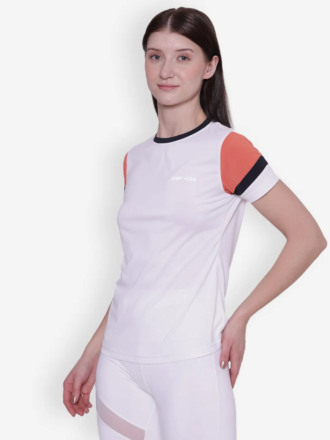 JUMP USA Women Short Sleeve White & Coral T-Shirt (Copy)