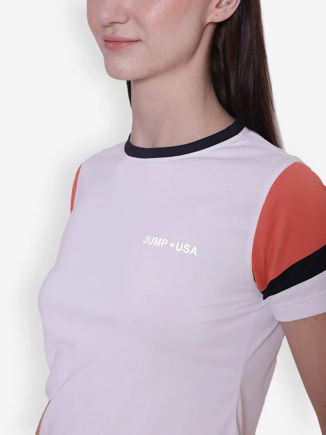 JUMP USA Women Short Sleeve White & Coral T-Shirt (Copy)