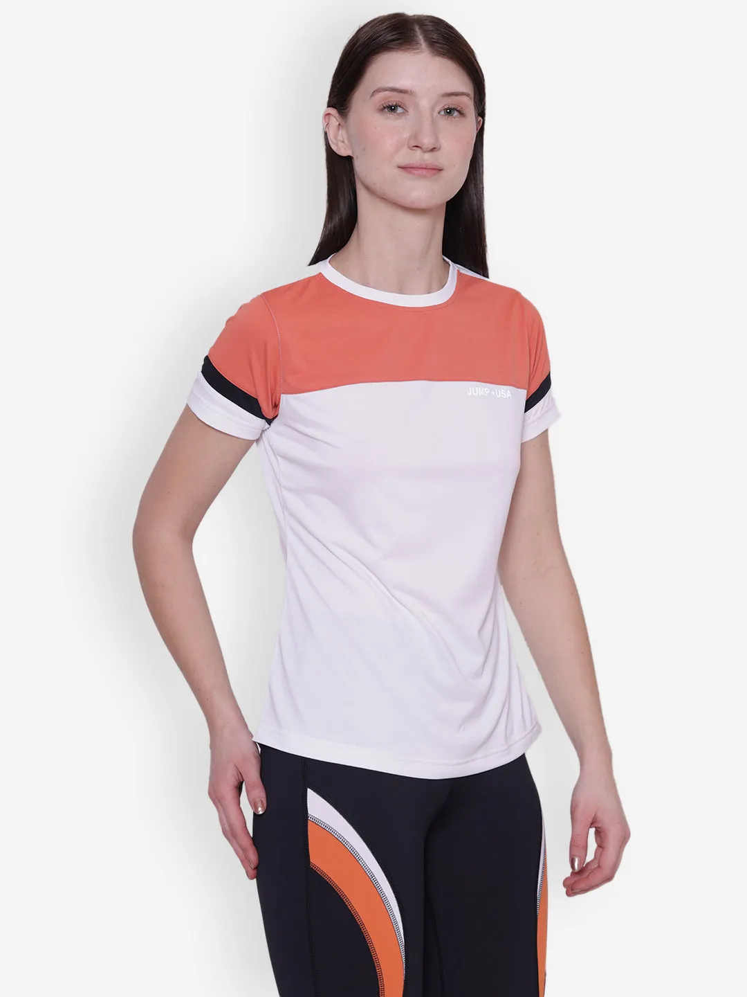 JUMP USA Women Short Sleeve White & Coral T-Shirt