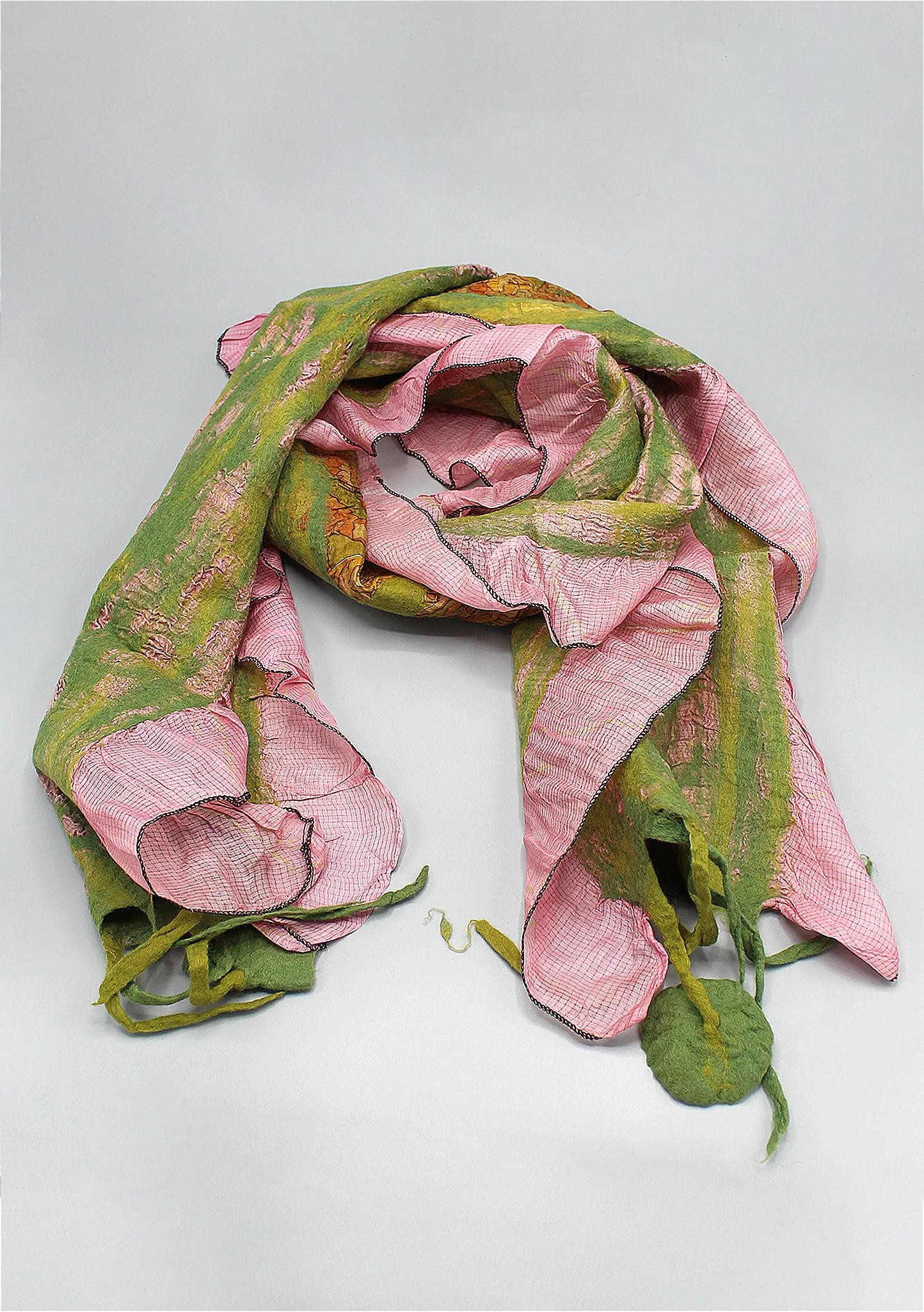 Light Pink and Green Eco Friendly Felt Wool Scarf