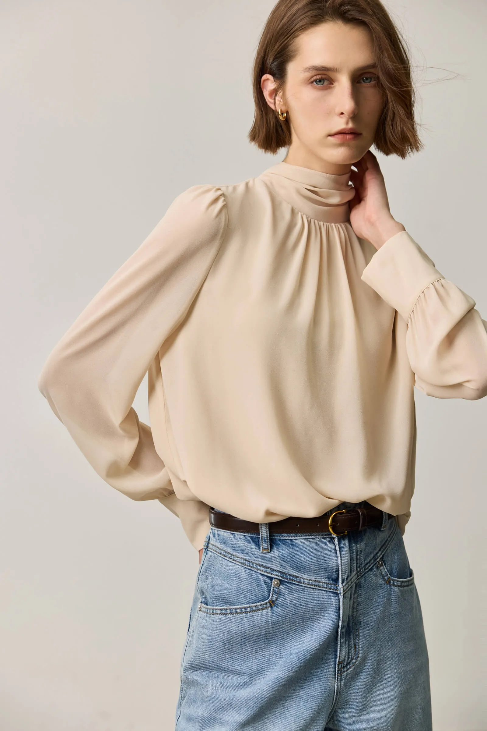 LILY Bow-Tie Neck Chiffon Blouse