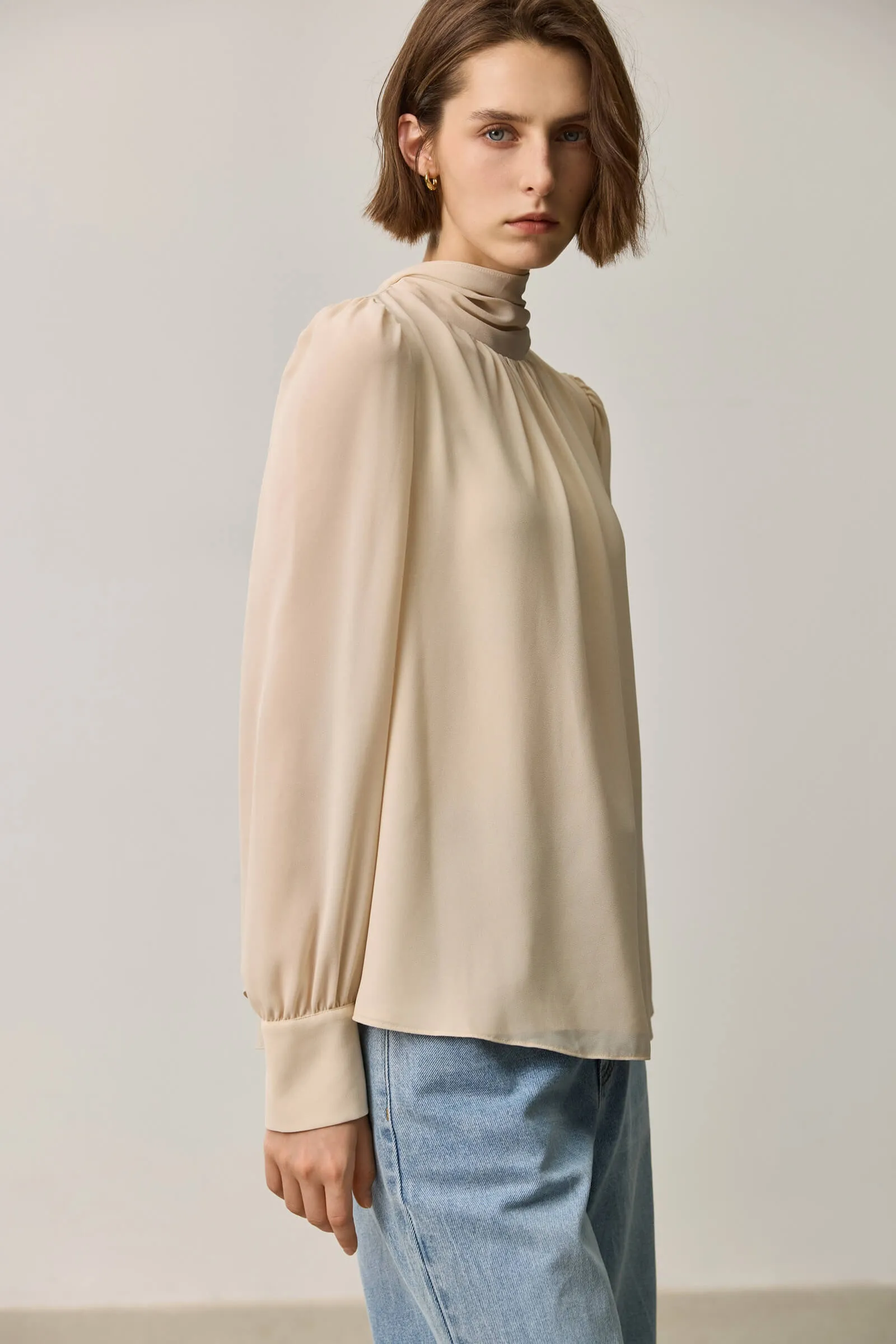 LILY Bow-Tie Neck Chiffon Blouse