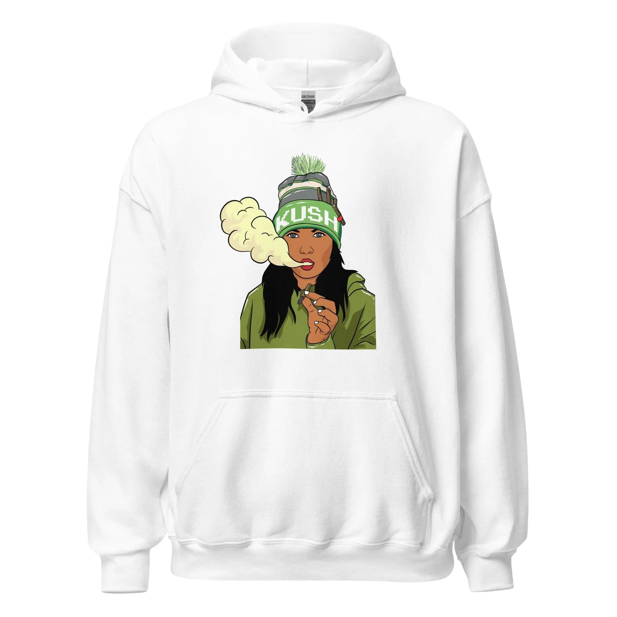 Marijuana Hoodie Sexy Women In Kush Hat Smoking Blunt DTG Printed Premium Pulover