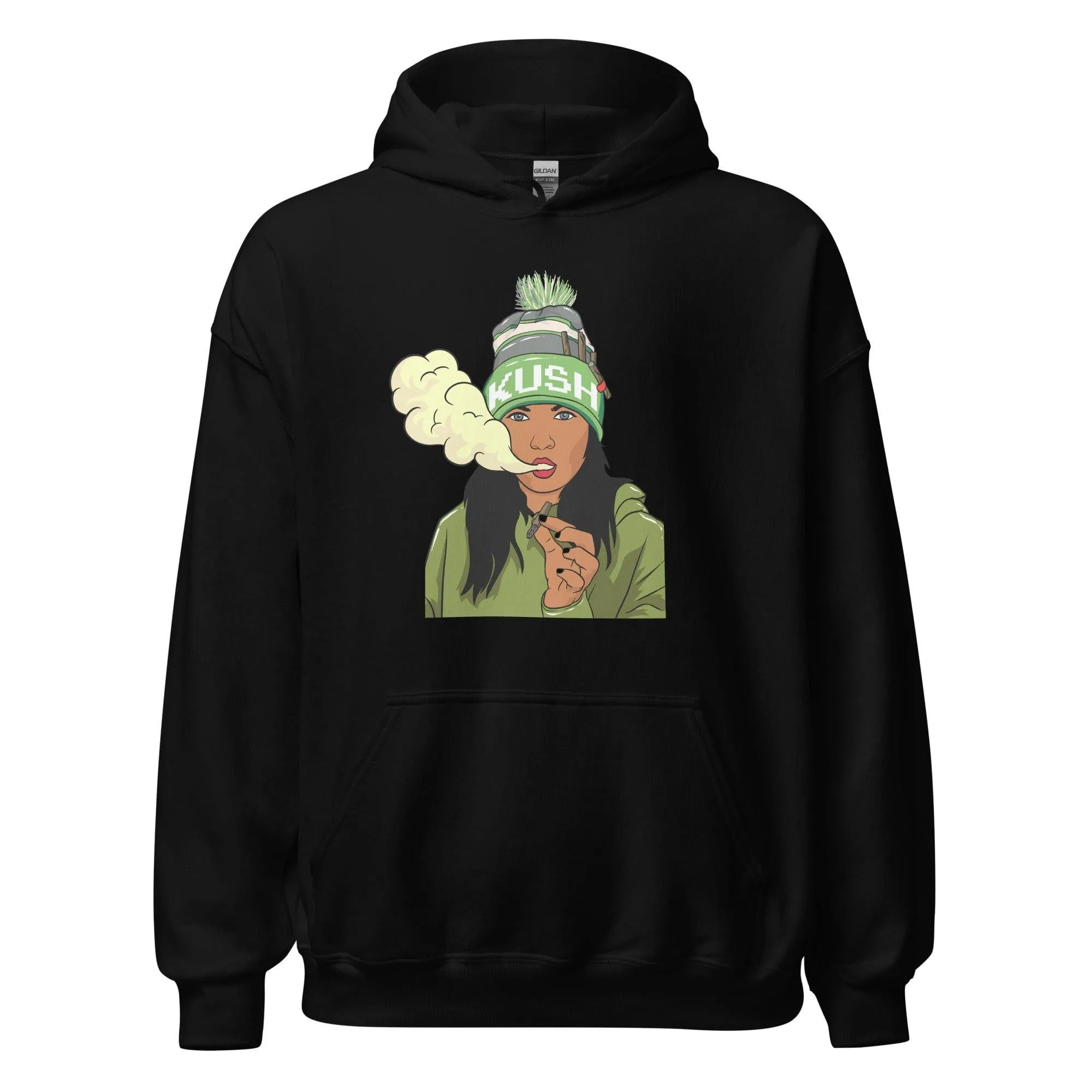 Marijuana Hoodie Sexy Women In Kush Hat Smoking Blunt DTG Printed Premium Pulover