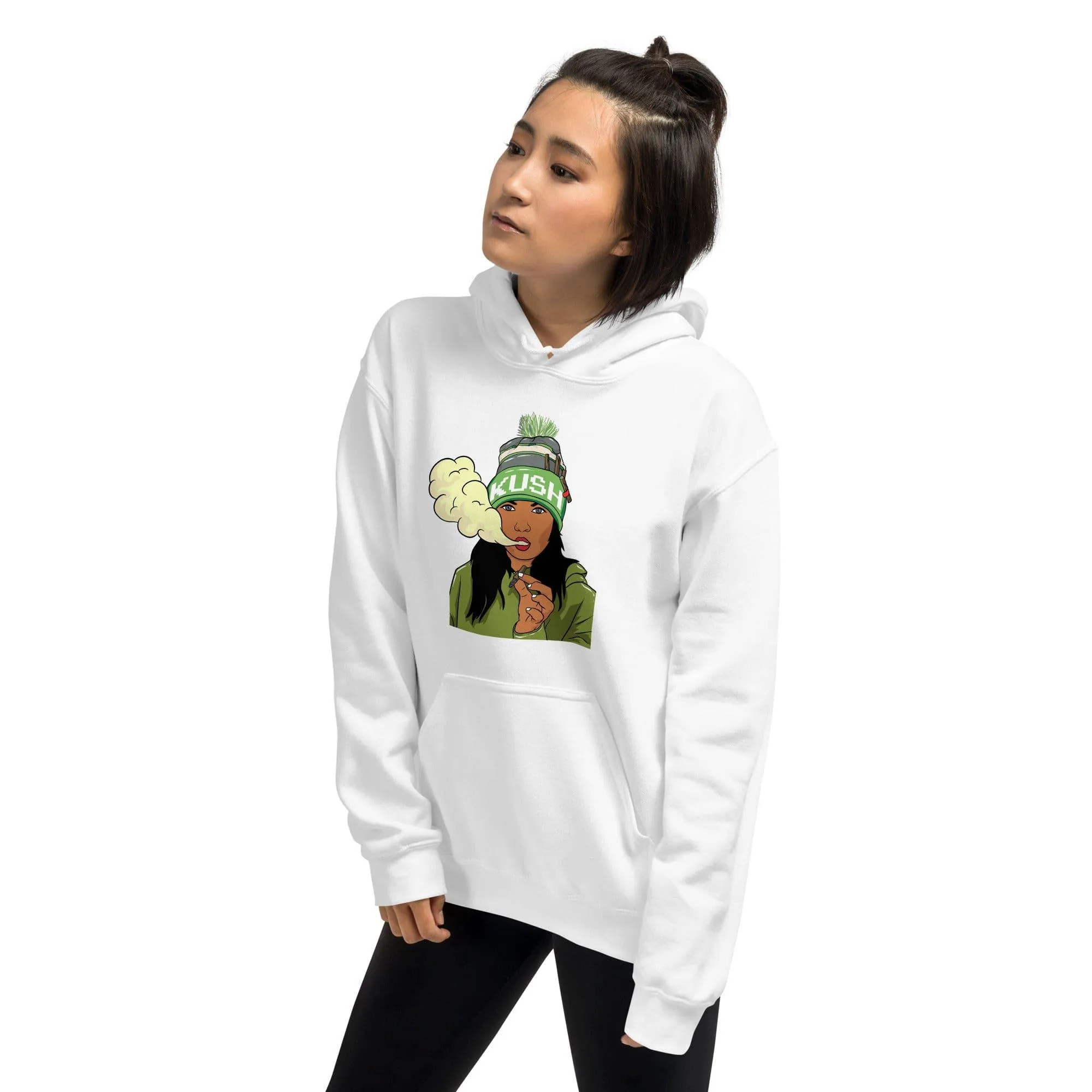 Marijuana Hoodie Sexy Women In Kush Hat Smoking Blunt DTG Printed Premium Pulover