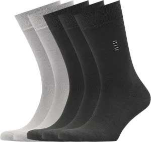 Men's Bamboo Dress Socks • Assorted Plain Pack of 5 Pairs • Grey Mix-2