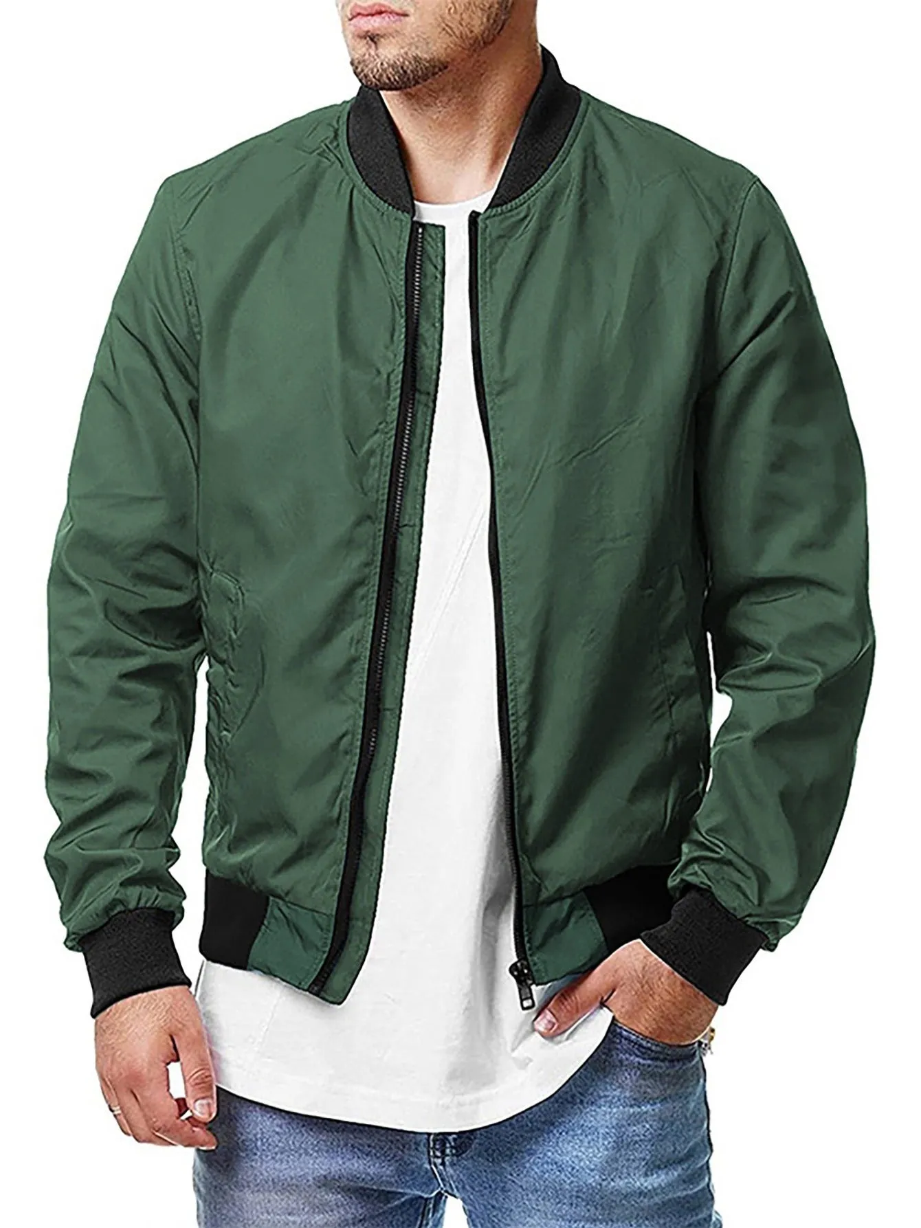 Men's Casual Pocket Bomber Zipper Jacket