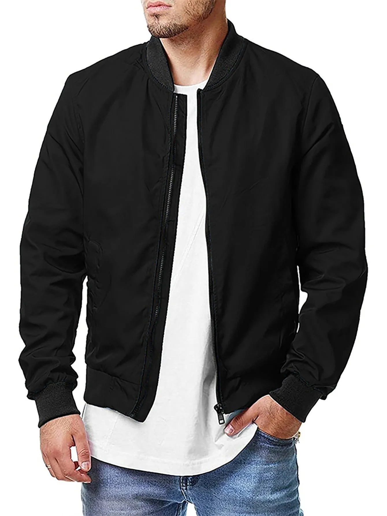 Men's Casual Pocket Bomber Zipper Jacket