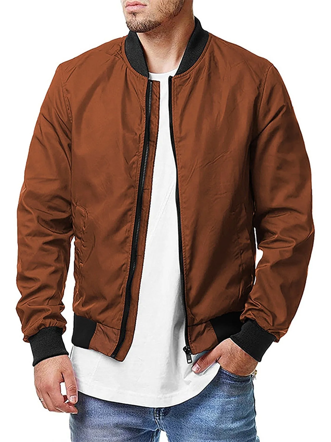 Men's Casual Pocket Bomber Zipper Jacket