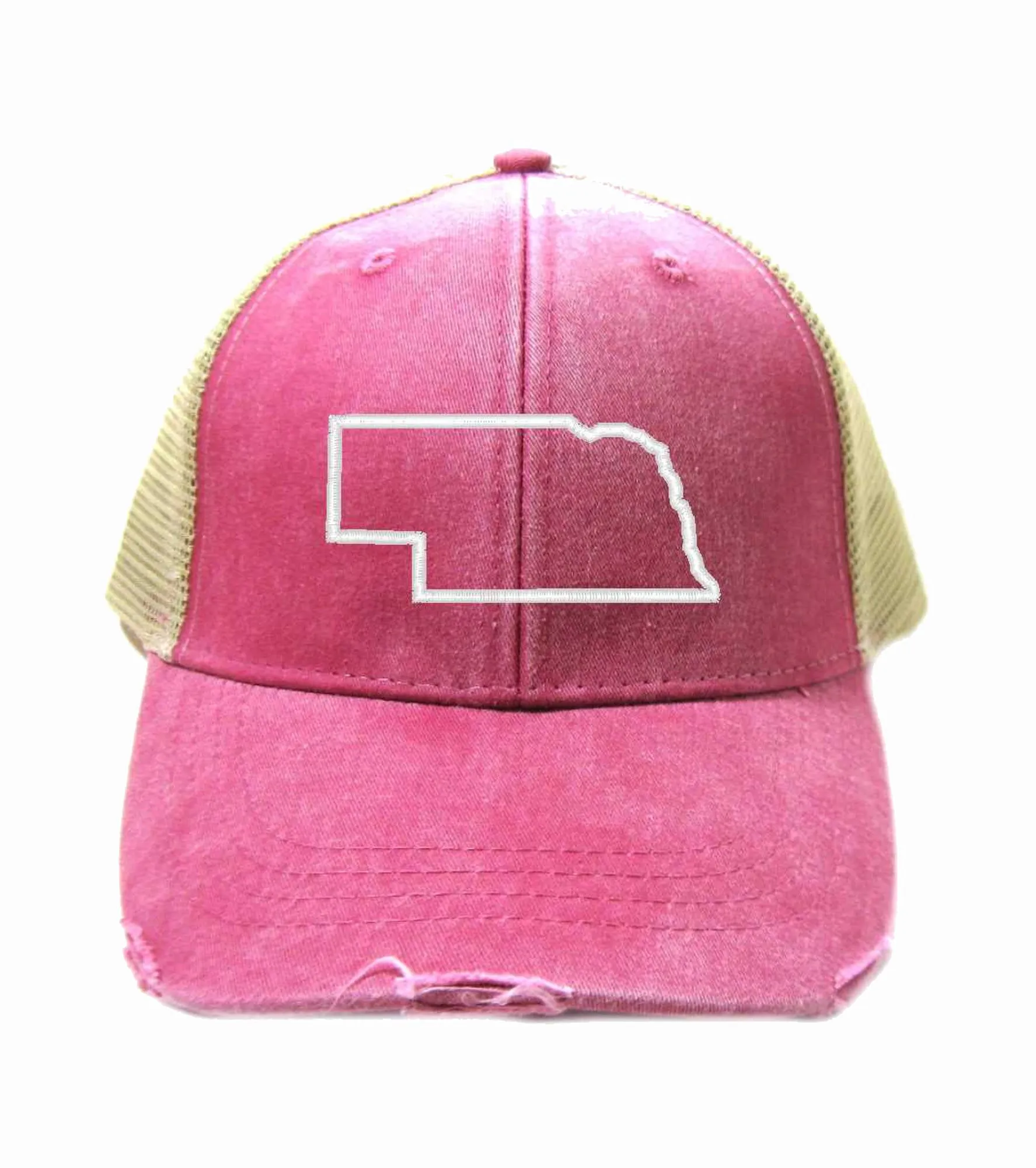 Nebraska Hat - Distressed Snapback Trucker Hat - Nebraska State Outline - Many Colors Available