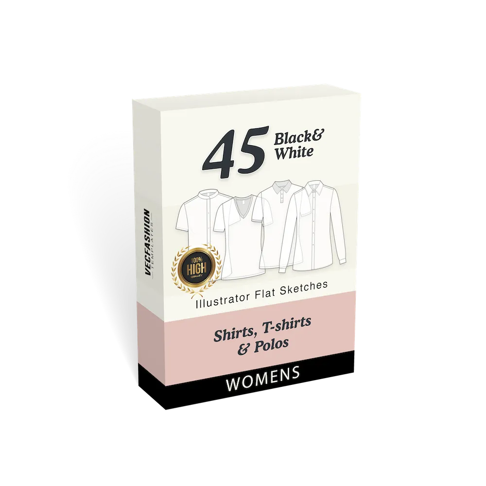 Pack of Women 45 Shirts and T-shirts Black and White Flat Sketches