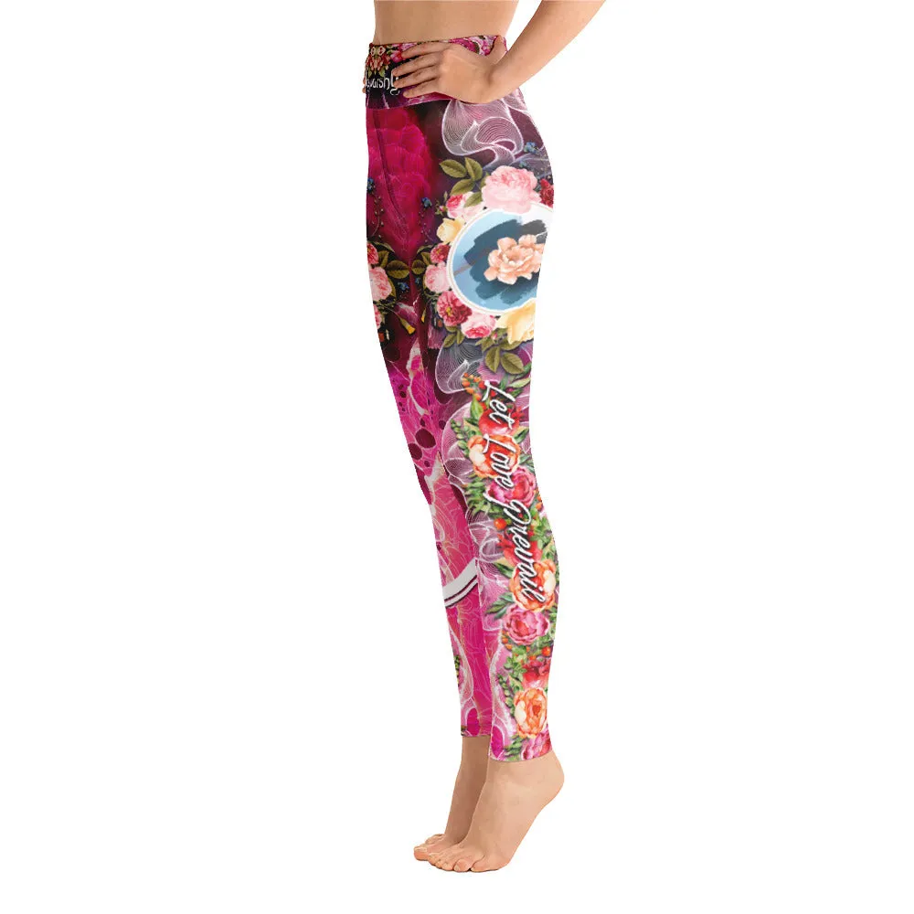 Pink Florals YOGA Leggings Love Spandex Leggings High Waist Fitness YOGA Leggings, PF - LLP02