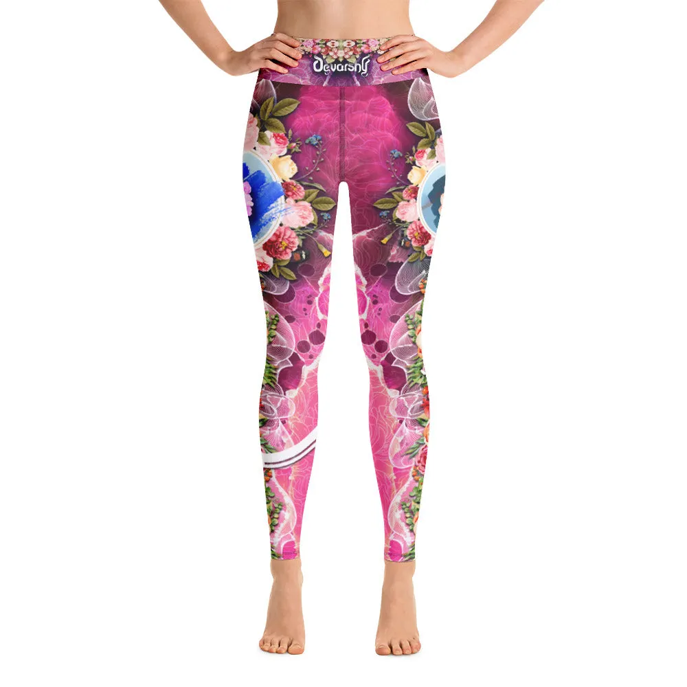 Pink Florals YOGA Leggings Love Spandex Leggings High Waist Fitness YOGA Leggings, PF - LLP02