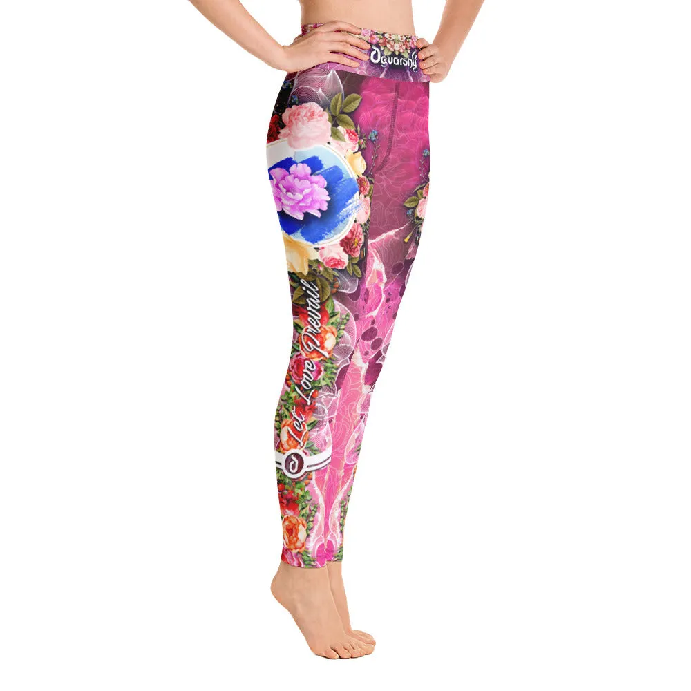 Pink Florals YOGA Leggings Love Spandex Leggings High Waist Fitness YOGA Leggings, PF - LLP02