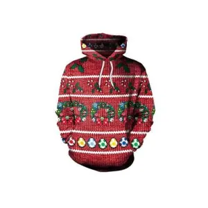 Plus Size Casual Women Red Hooded Christmas Sweatshirts