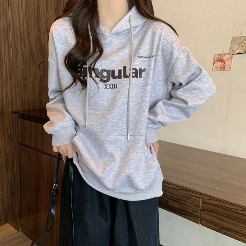 Print Thin Loose Fit Letter Hoodie