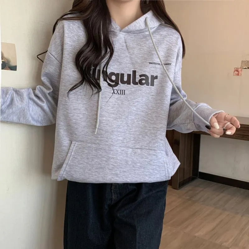 Print Thin Loose Fit Letter Hoodie