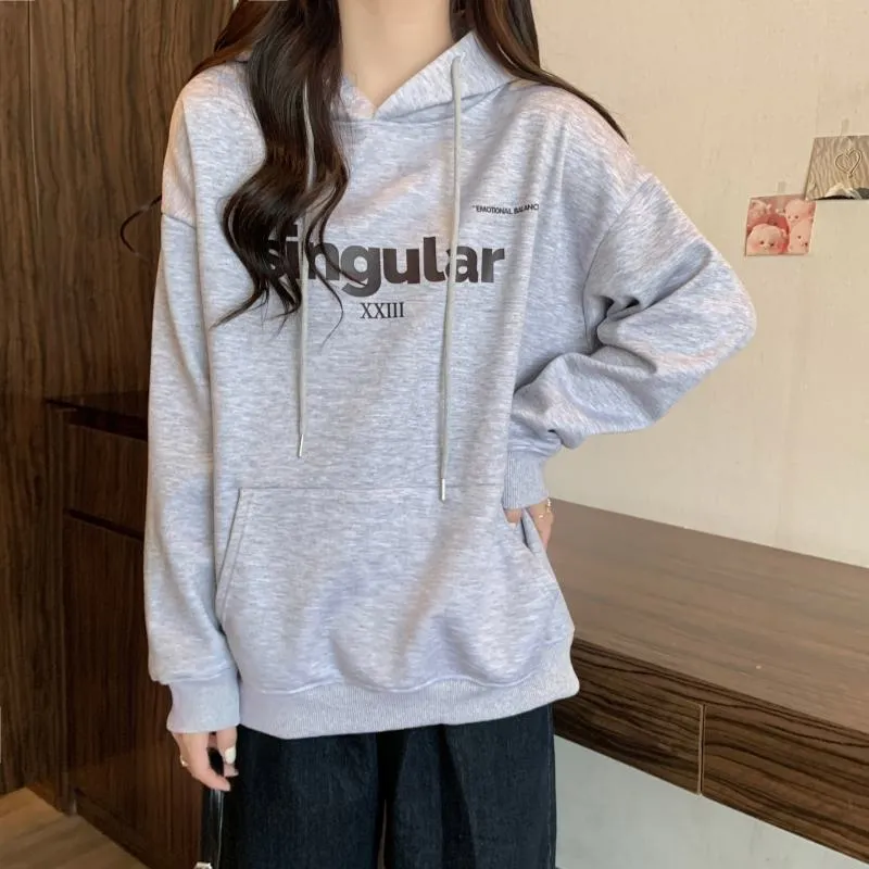 Print Thin Loose Fit Letter Hoodie