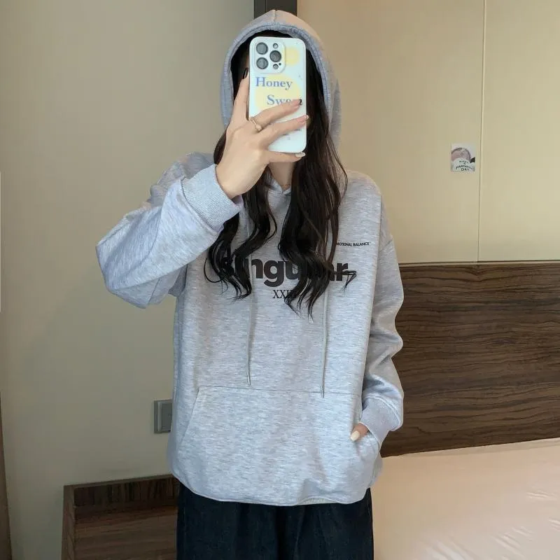 Print Thin Loose Fit Letter Hoodie