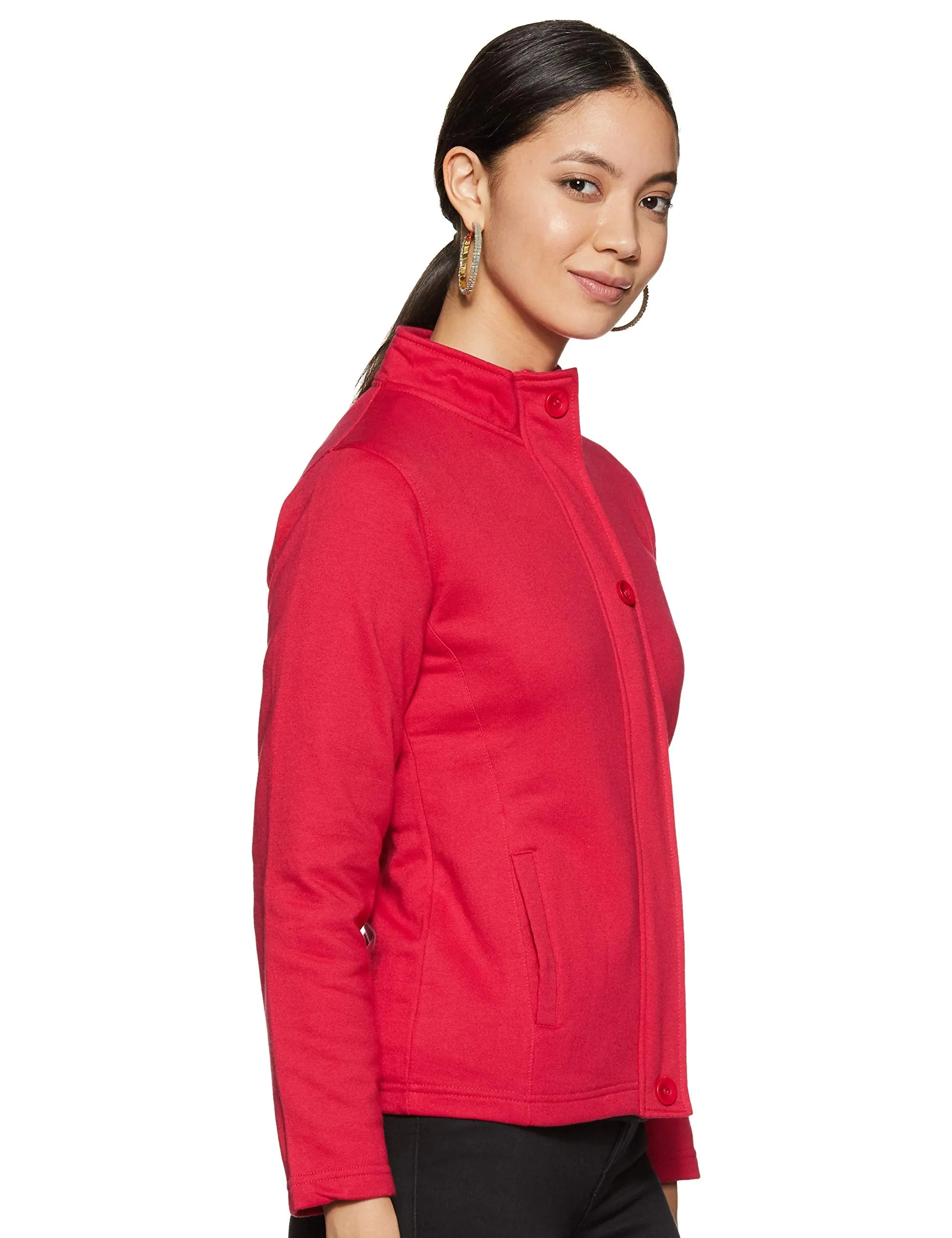 Qube By Fort Collins Women Fleece Crew Neck Sweatshirt(804Q_Fuchsia_Medium)