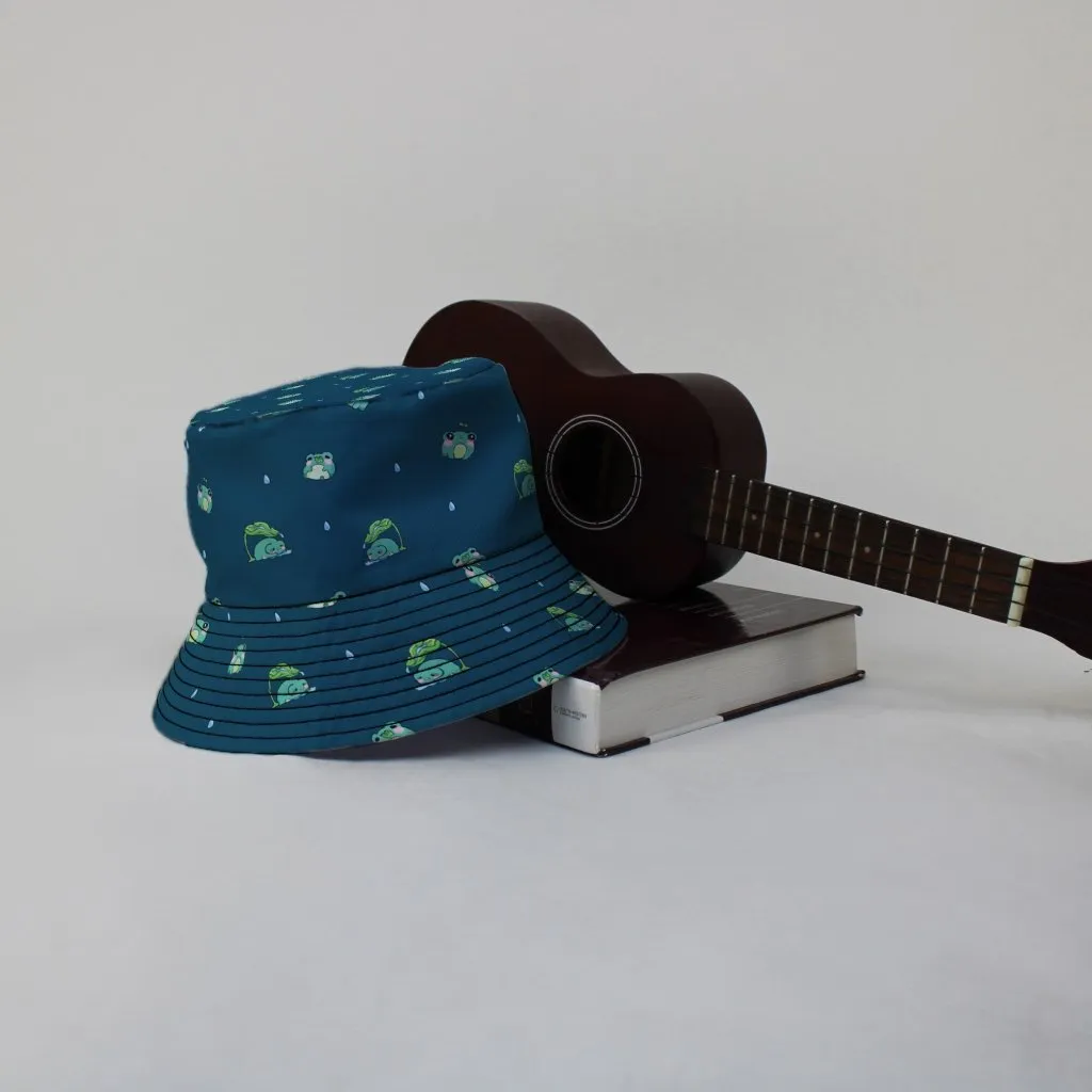 Raining Frogs Dark Teal Bucket Hat