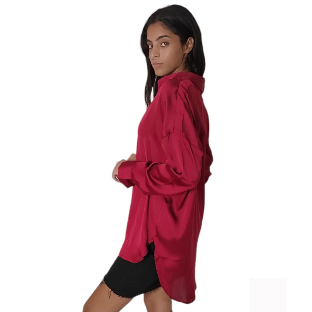 Shirt - Satin Women - Burgundy