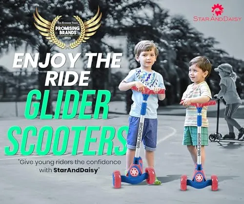 StarAndDaisy Glider Scooter for Kids 6-12 Years / 3 Wheel Skating Scooter Boys & Girls with Pu Light Up LED Wheels, 5 Level Adjustable Height and Easy to Fold (Red & Blue)