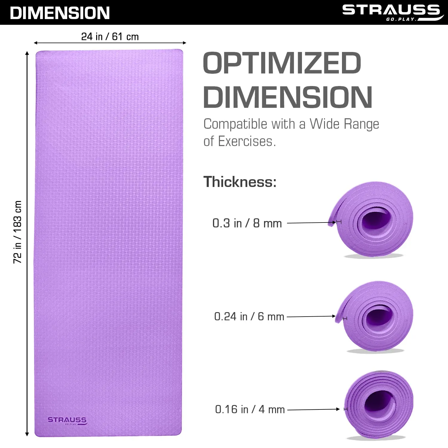 STRAUSS TPE Dual Layer Yoga Mat| Exercise Mat for Yoga,Pilates & Gym| Lightweight & Eco-Friendly Material | Yoga Mat for Women and Men |Ideal for Home Gym Workout |Includes Carry Bag | 6MM,(Purple)