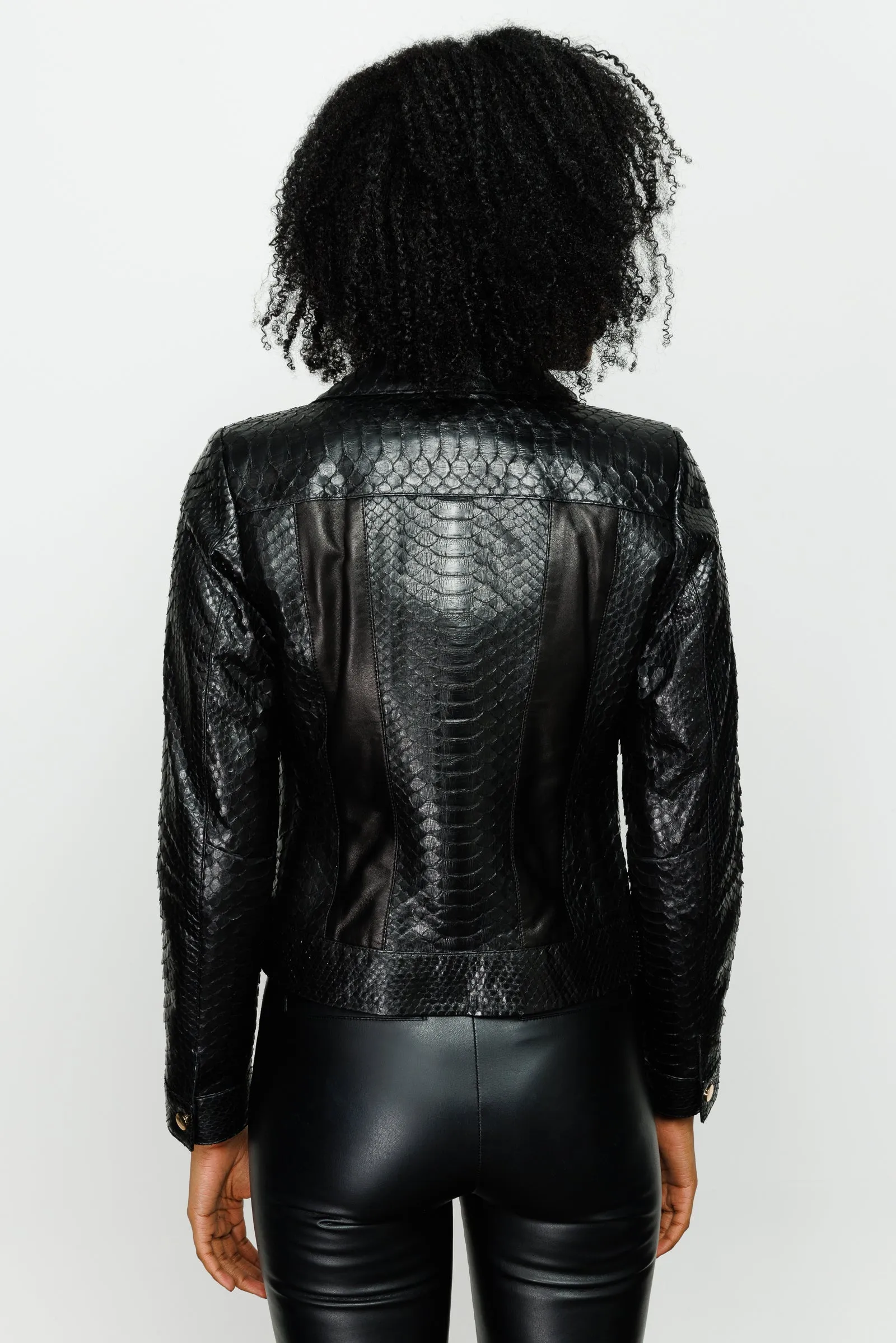 The Nayro Pythn Black Leather Women Jacket