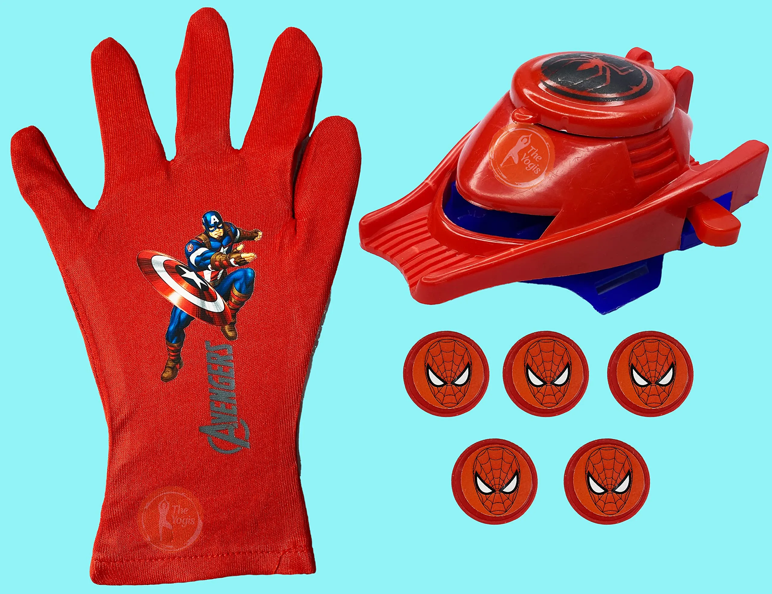 The Yogis Captain America Gloves with Disc Launcher Web Shooter Spiderman Action Figure Super Hero Disc Launcher Single Hand Glove Toy Set for kids