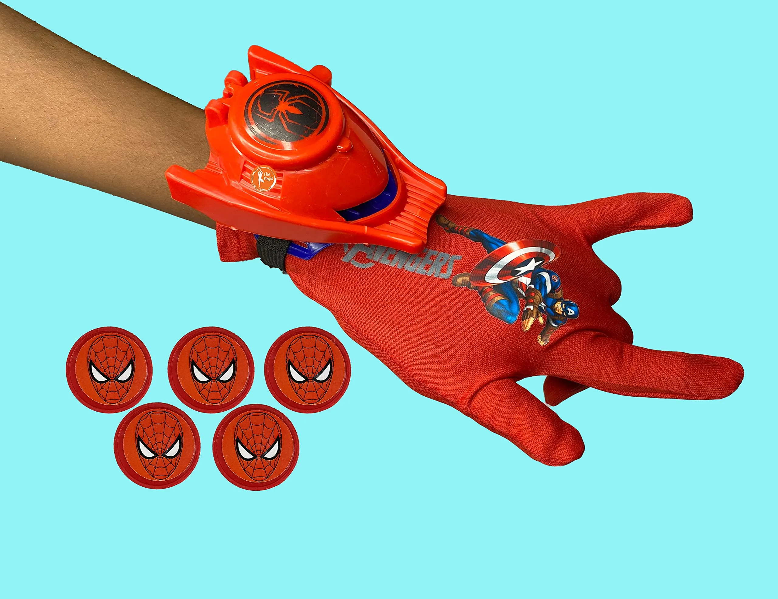 The Yogis Captain America Gloves with Disc Launcher Web Shooter Spiderman Action Figure Super Hero Disc Launcher Single Hand Glove Toy Set for kids