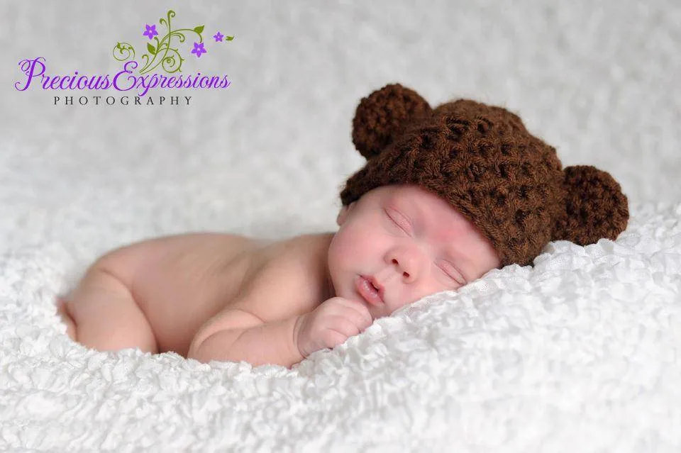 TWIN SET Newborn Teddy Bear Hats in Brown Pink