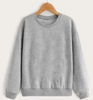 Vimal Jonney Grey Melange Solid Round Neck Cotton Fleece Sweatshirt for Women