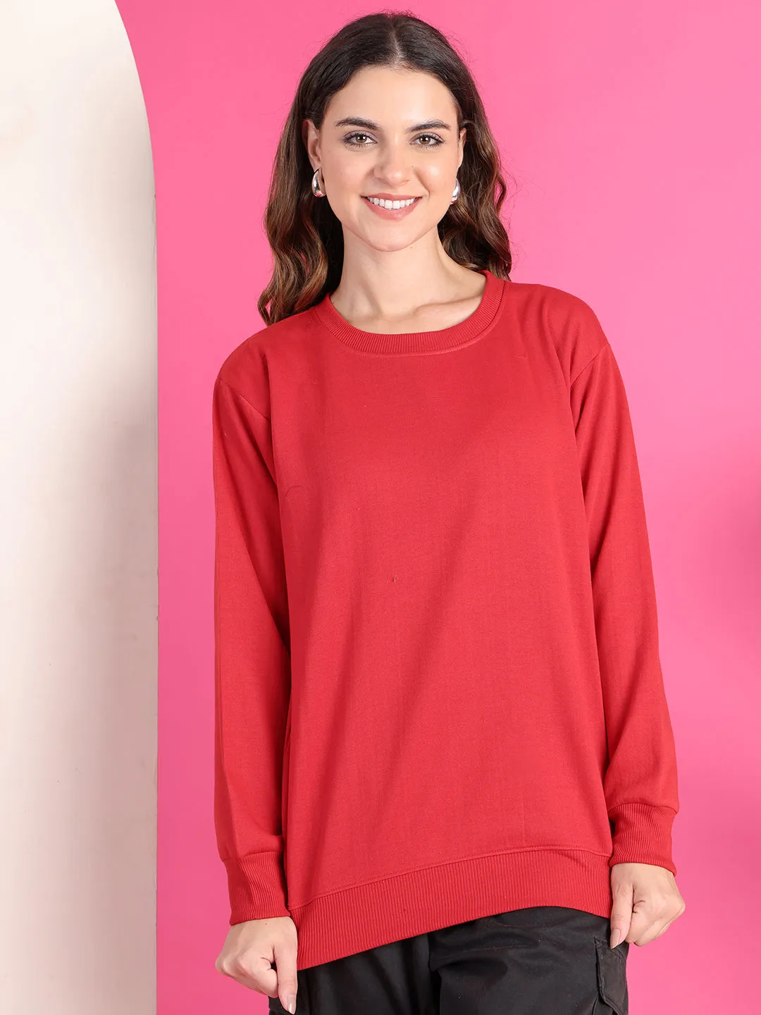 VimaL Jonney Regular Fit Maroon Solid Sweatshirt For Women