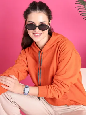 VimaL Jonney Regular Fit Orange Solid Hoodie For Women