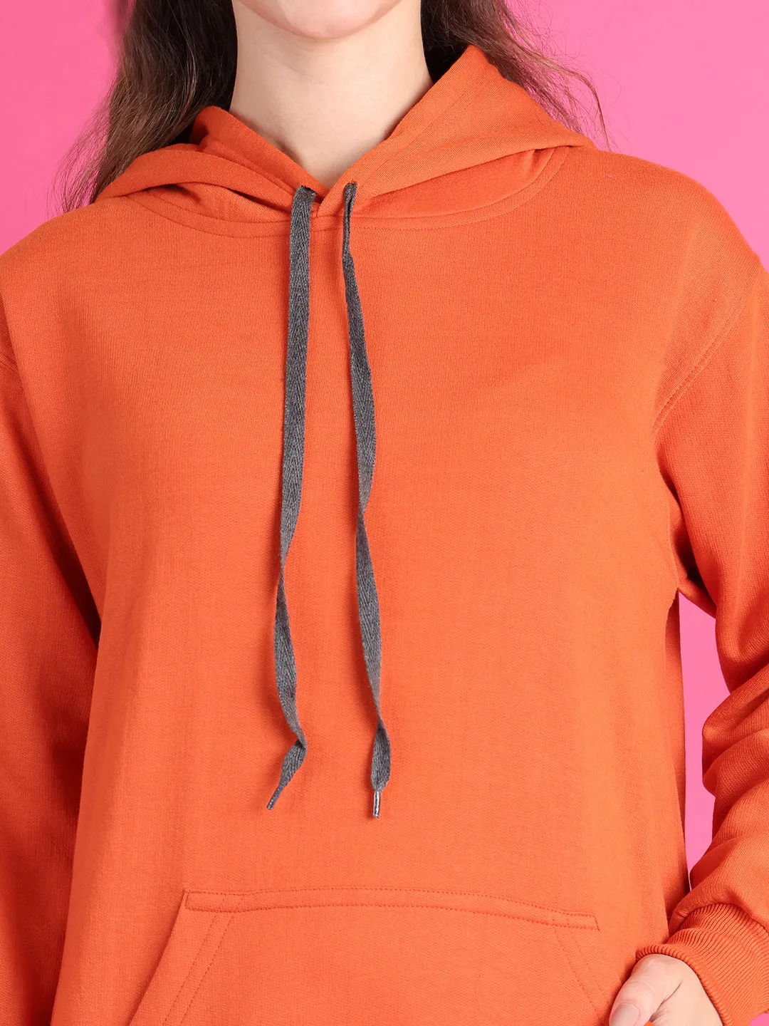 VimaL Jonney Regular Fit Orange Solid Hoodie For Women