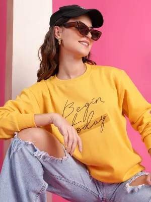 VimaL Jonney Regular Fit Yellow Printed Sweatshirt For Women